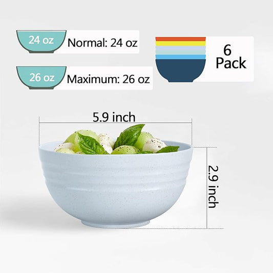 Homestockplus Unbreakable Cereal Bowls 25 OZ Microwave and Dishwasher Safe BPA-Free Bowl Dessert Bowls for Serving Soup, Oatmeal, Pasta and Salad [Set of 6]