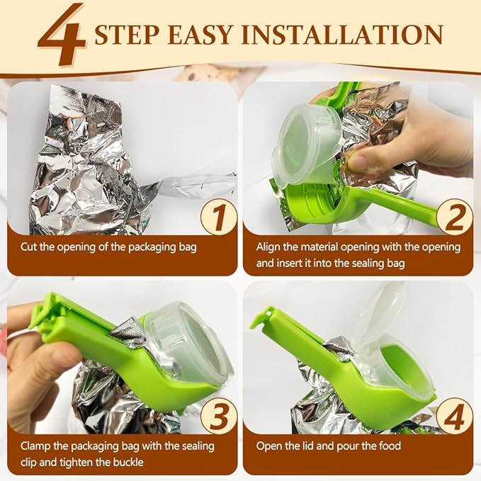 4pcs Bag Clip with Pour Spout, Seal and Pour Bag Clip, Snack Clips that Pour, Food Storage Bag Sealing Clip, Durable Plastic Clips for Food Storage (Round, Single Size)