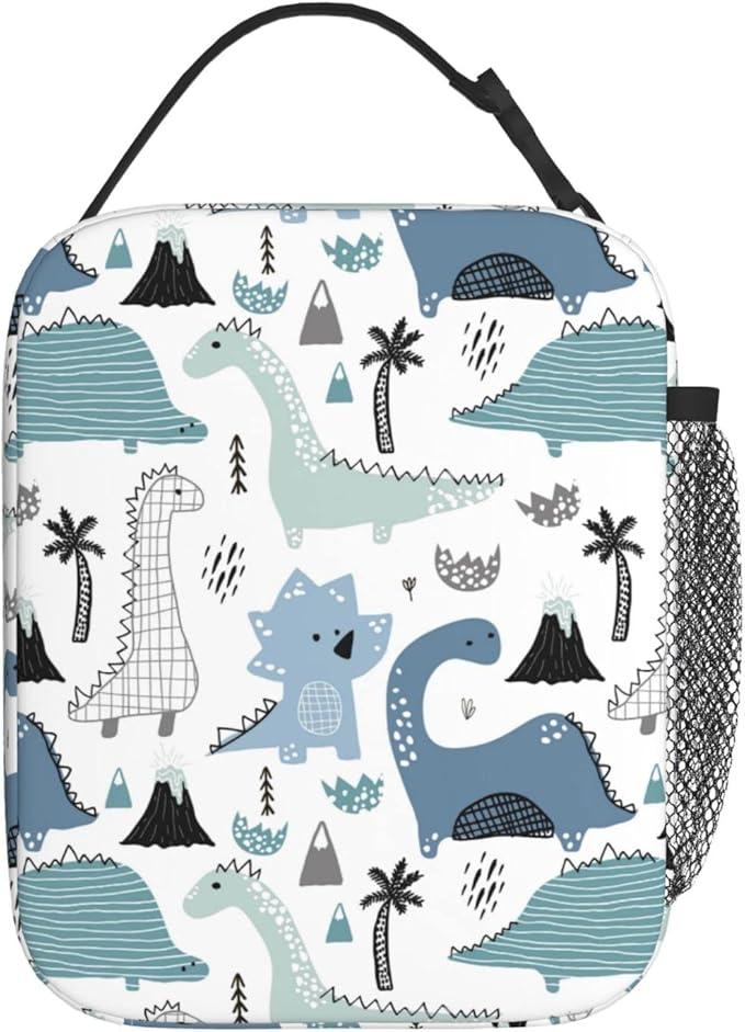 YETTA YANG Cute Dino Dinosaur Portable Lunch Bag Insulated Lunch Box Reusable Totes For Women Men Work Picnic Camping