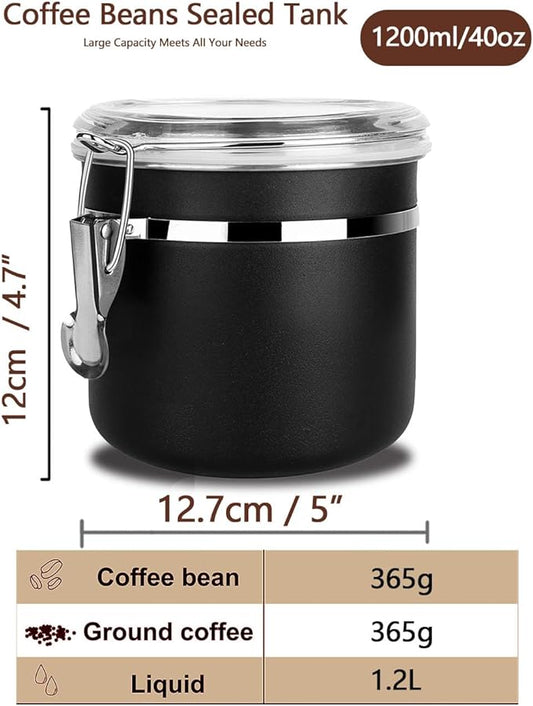 Stainless Steel Food Container with Clear Lids Airtight Storage Container Stackable Small Canisters Kitchen Pantry Storage for Cereal, Snacks, Candy, Herbs, Spices, Sugar, Tea (1.2L Black)