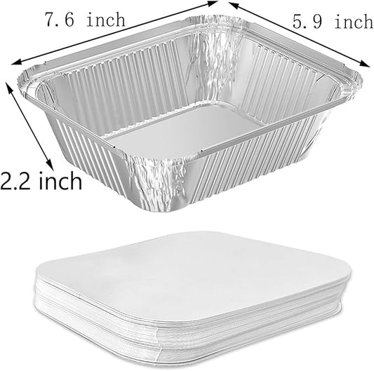 100 Pack 2 lb Disposable Aluminum Foil Pans Meal Prep Take Out Food Containers with Paper Lids for Catering, Baking, Roasting Food, Freezer Safe