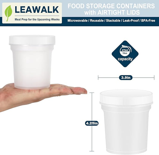 16oz 12Pack Reusable Freezer Food Storage Containers with Airtight Twist Top Lid. Overnight Oats Containers with Lids BPA-Free. Plastic Soup Deli Container with Lids Microwave/Dishwasher/Freezer Safe