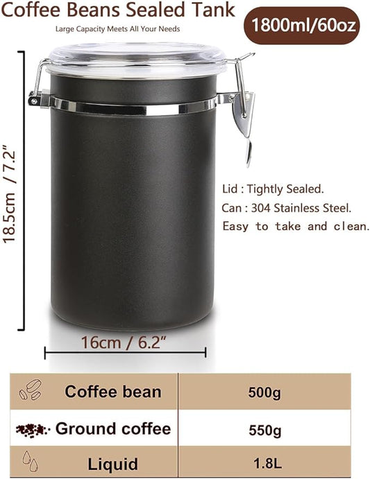 Stainless Steel Food Container with Clear Lids Airtight Container Stackable Small Canisters Kitchen Pantry Storage for Cereal, Snacks, Candy, Herbs, Spices, Sugar, Tea (1.8L Dark Black-2)