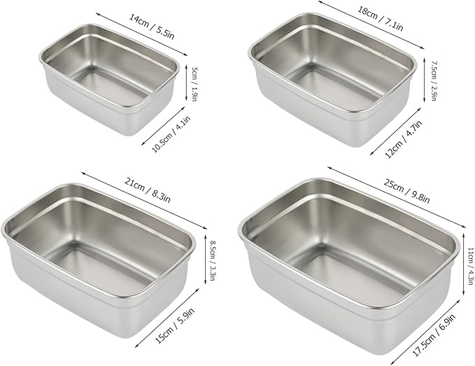 Fdit Food Container Sets,Stainless Steel Food Containers with Leakproof Lids Rectangle Food Storage Box 4Pcs