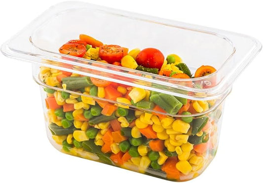 Met Lux 4 Inch Deep Food Pans, 1 1/9 Size Commercial Food Storage Container - Freezable, Avoids Breaking, Clear Plastic Cold Pans, Dishwashable, For Kitchens, Restaurants, Or Cafeterias