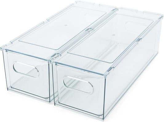 Clear Refrigerator Organizer Bins For Pantry Organization and Food Storage, Stackable Plastic Storage Bins With Pull-Out Drawer – Kitchen and Pantry Storage Containers, 2 Pack