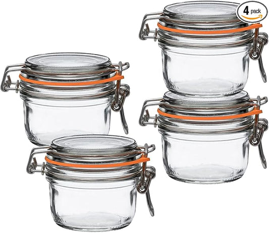 Le Parfait Super Terrine Jar | 4oz (Pack of 4) 125ml French Glass Jar, Airtight Rubber Seal & Glass Lid | Glass Jars for Kitchen Organization and Storage Containers for Essentials