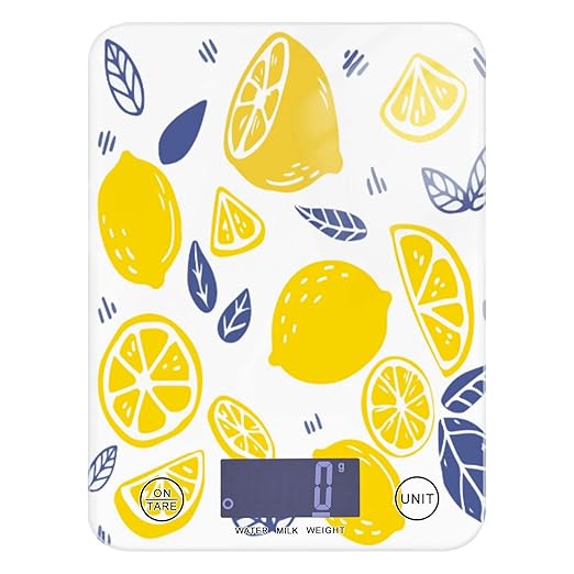 Food Scale Kitchen Digital Scale Food Ounces and Grams Dieting Baking Cooking Waterproof Glass Panels LCD Display,4 Units Scale Tare Function Lemon