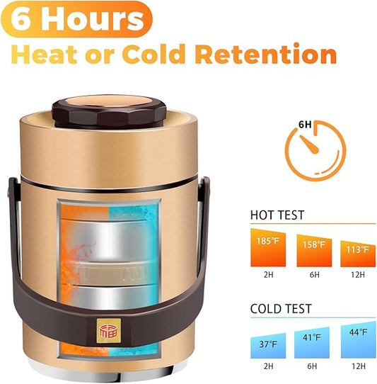 51 oz Adults Stainless Steel Vacuum Insulated Wide Mouth Soup Food Thermos Hot Food Jar with Keep Thermal Portable 2 Tier Stackable Bento Hot Food Containers Lunch Boxes (51 oz Gold)