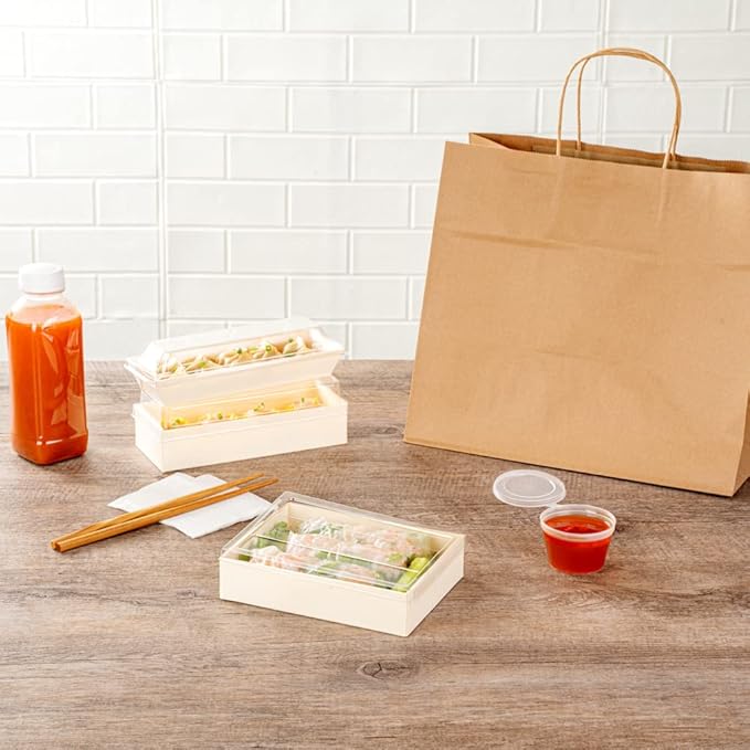 Restaurantware LIDS ONLY: Taipei 6.5 x 5 x 0.3 Inch Rectangle Transparent Lids 100 Plastic Lids For 23 Ounce Rectangle Wooden Containers - Containers Sold Separately Clear Plastic To Go Box Lids