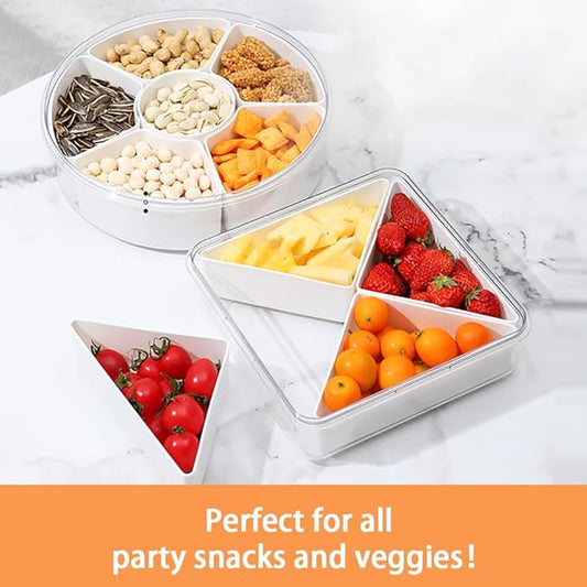 2Pack Veggie Tray With Lid for Fridge Organizer Bins Divided Snackle Box Container with 4 Compartments for Party Serving Platter, Fruit Tray with dip, Snack Storage, Reusable Meal Prep