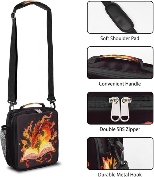 Kids Lunch Box for Boys Girls Magic Book Dragon Lunch Bag for Kids Insulated Lunch Bag Tote with Adjustable Shoulder Strap Teens Lunchbox Cooler School Picnic