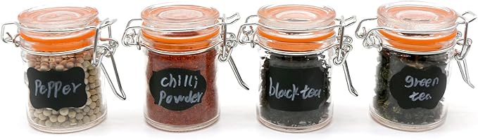 1.7 oz Mini Glass Spice Bottles, 24 Pack Small Glass Jars with Airtight Lid and Leak Proof Rubber Gasket, Empty Spice Containers with Labels for Home and Kitchen