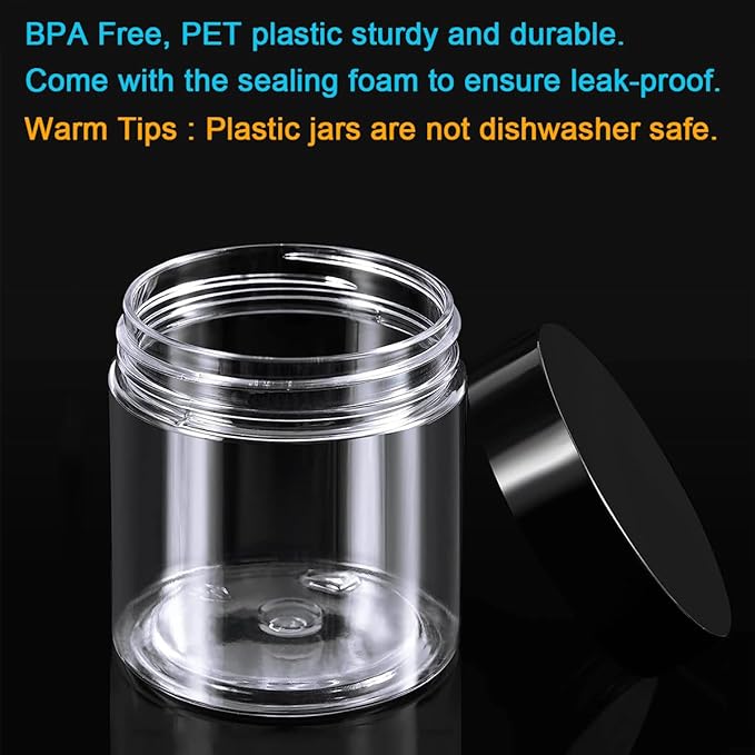 24 Pack Plastic Jars With Lids 12 OZ PET Plastic Jars Round Plastic Slime Storage Jars Wide Opening Clear Empty Plastic Jars with Screw On Lids For Dry Food Kitchen Craft Storage