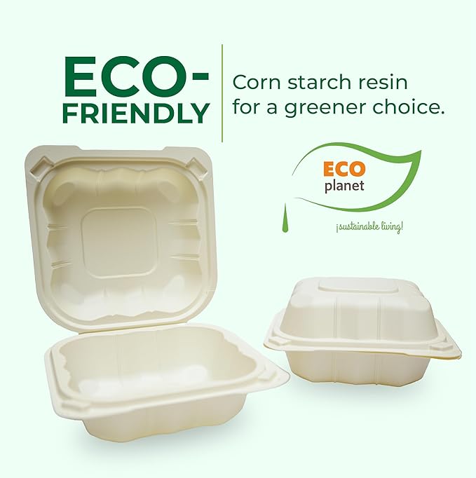 Compostable Food Containers with Lids | Durable, Biodegradable, and Eco-Friendly (50, Square C1)