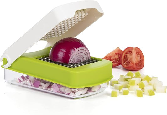 PrepWorks Compact Veggie Chopper – Space-Saving Manual Vegetable Cutter, Easy-to-Use, Stainless Steel Blades, BPA-Free