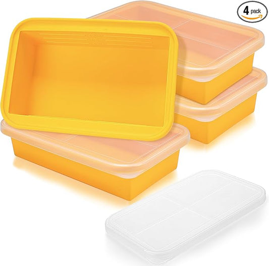 Maxcheck 4 Pack Large Silicone Soup Freezer Containers with Lid 6 Cup Silicone Freezer Trays Reusable Food Storage Freezing Containers For Soup,Pasta Sauce,Leftovers,Meal Prep(Orange)