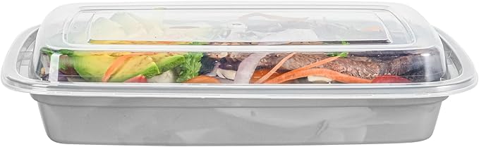 Restaurantware Asporto 16 Ounce Take Out Containers, 100 Food Containers With Lids - Microwavable, Disposable, Silver Plastic To Go Food Containers, No BPA, For Take Out And Delivery