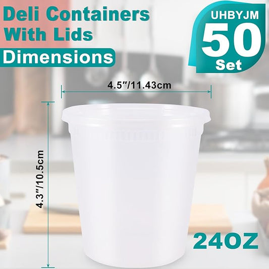 50 Pack Deli Containers with Lids,24oz Plastic Deli Food Storage Containers, Leakproof Clear Takeout Container With Airtight Lids, BPA-Free, Microwave Dishwasher Freezer Safe,Heavy-Duty Quality