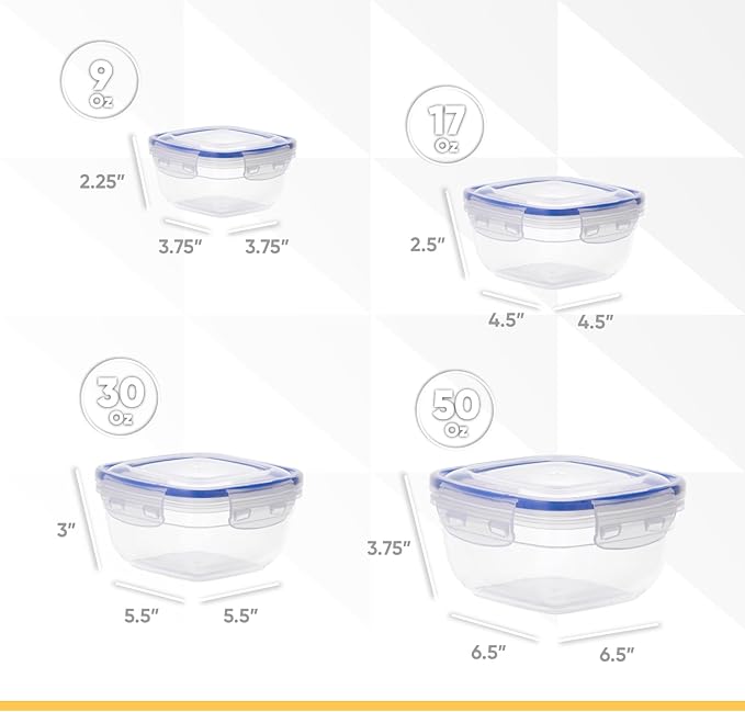 Superio Plastic Food Storage Container Set, BPA Free, Sealed Containers with Airtight Lids for Pnatry, Cupboard, and Fridge- Microwave and Dishwasher Safe (10) (4 Pack)