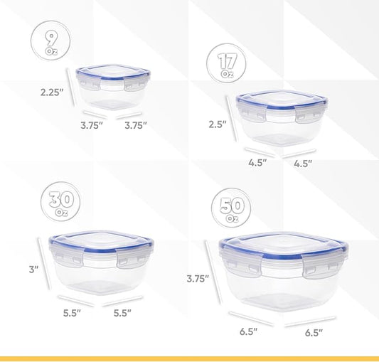 Superio Plastic Food Storage Container Set, BPA Free, Sealed Containers with Airtight Lids for Pnatry, Cupboard, and Fridge- Microwave and Dishwasher Safe (10) (4 Pack)
