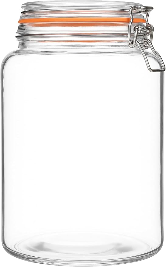 kitchentoolz Large 1 Gallon Glass Mason Jar Extra Wide-Mouth with Hinged Lids, Airtight Leakproof Glass Canning Jars, Container for Preserving, Overnight Oats - Pack of 1