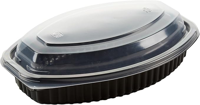 RW Base 16 Ounce Meal Prep Containers, 50 Microwavable To Go Containers With Lids - Disposable, Freezable, Black Plastic Oval Food Containers, Pack Hot And Cold Food, For Takeaway - Restaurantware