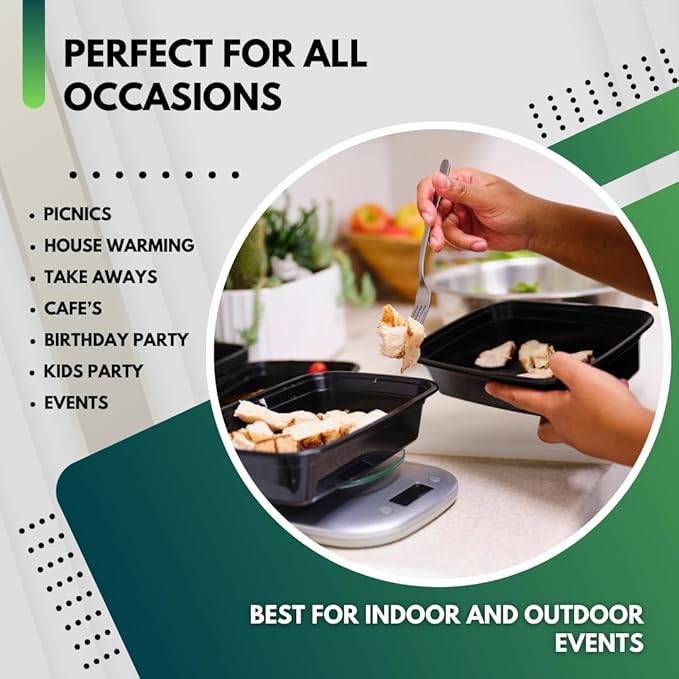 Green Direct Pack of 20 (12 oz) - Disposable Meal Prep and Take out black food containers with lids, Plastic Bento Lunch Box To Go