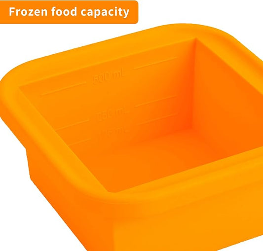 Silicone Freezing Tray with Lid - 2-Cup 4 Pack Freezer Containers,Make 1 Perfect Freezing,Storing Soups, Foods, Stews, Dips or Sauces Simple and Convenient Color Orange