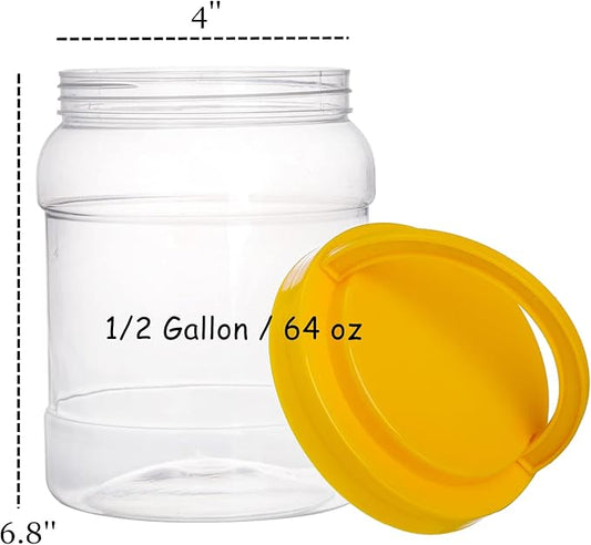 Lyellfe 4 Pack Clear Plastic Jars, Half Gallon Wide Mouth Storage Containers with Leak-proof Lids Handle, BPA Free Empty Plastic Jar for Flour, Dry Goods, Cookies, Candy, Airtight Food Storage