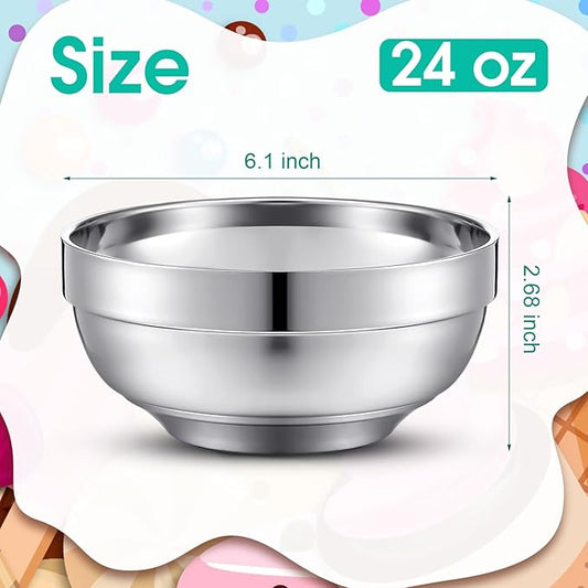 8 Pack 24 oz Stainless Steel Bowls Double Walled Insulated Soup Ice Cream Metal Mixing Nesting Bowls for Serving Soup Rice Cereal