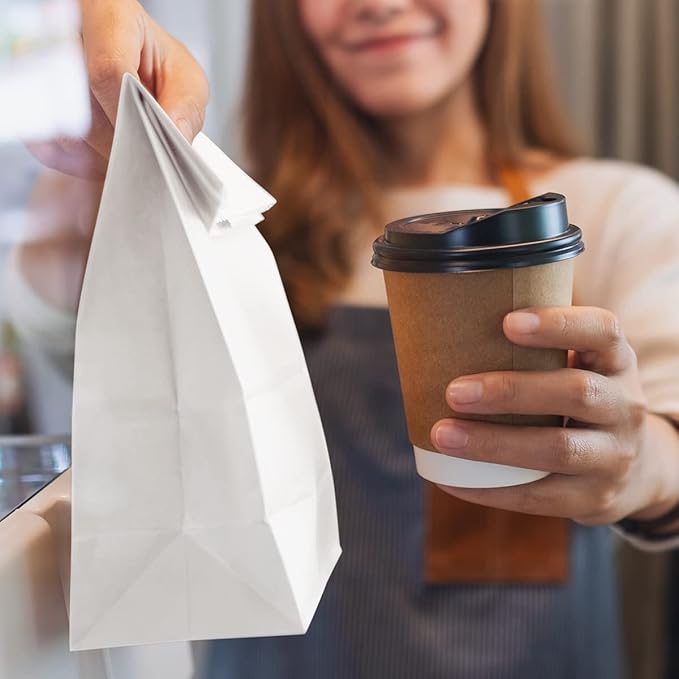 SHOPDAY 12lb Paper Lunch Bags 100 Pack 7x4.5x13.75" Kraft White Grocery Bags Bulk, Bread Sack Lunch Snack Bags