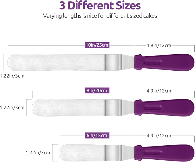 U-Taste 600°F Heat Resistant Silicone Kitchen Tongs, 18/8 Stainless Steel Measuring Cup and Spoon Set of 10, Stainless Steel Offset Icing Spatula Set (Purple)