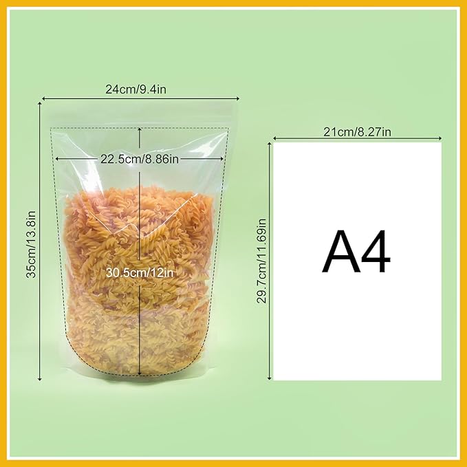 SumDirect 100pcs 9.5x13.8 Inches Clear Stand Up Food Bags, Zipper Stand-up Reusable Sealing Food Pouches Snack Packing Bag with Tear Notch Heat Resealable for Storing, Cookie, Snack Tea and Drinking