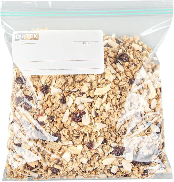 Restaurantware Bag Tek 1 Gallon Storage Zip Bags 25 Disposable Zipper Pouch Bags - Double Zipper Greaseproof Clear Plastic Zip Bags With Write-On-Label For Food Organization And Storage