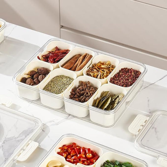 JOSUCLEN Plastic 8-Compartment Containers | Travel, Car, Charcuterie | Divided, with Lid and Handle | Fruit, Candy, Veggie, Vegetables, Nuts