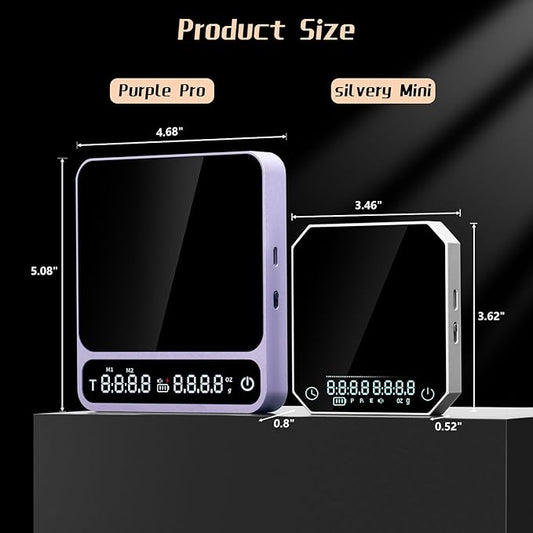 IKAPE Digital Coffee Scale, Premium Aluminium Espresso Scales with Timer, 2kg/0.1g High Precision Rechargeable Drip Espresso Scale with Tare Function, LED Display(Purple)