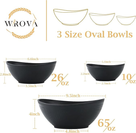 Salad Bowls Set of 6 with 3 Size,Unbreakable Wheat Straw Bowls for Kitchen,Fridge,Dishwasher and Microwave Safe Bowl for Salad,Cereal,Snack,Dessert. Black