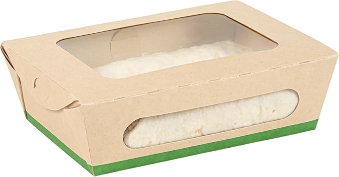 Restaurantware-Sustain 28 Ounce Sturdy Paper Take Out Boxes, 50 Disposable Take Out Food Containers - With PLA lining, Two Clear PLA Windows, Bamboo Paper Containers, Compostable, Tab-Lock Design