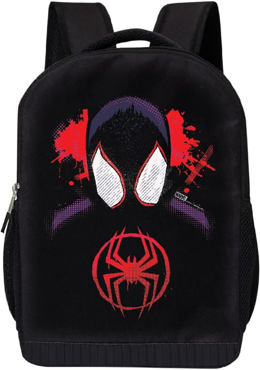 Marvel Comics Spiderman Backpack - Into The Spider-Verse Black Knapsack 16 inch Mesh Padded Bag (Miles Spider)