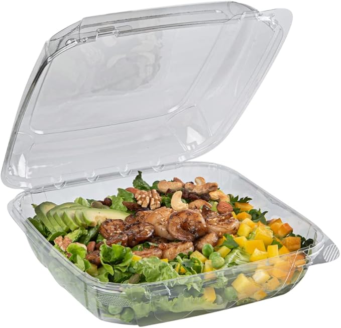 Restaurantware Thermo Tek 45.7 Ounce Clamshell Containers 100 Anti-Fog To Go Food Containers - Freezable Rectangle Clear Plastic Food Packaging Containers Disposable