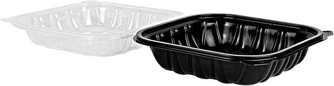 Restaurantware Thermo Tek 34 Ounce Clamshell Containers, 100 Disposable Take Out Boxes - Ventilated Lids, Microwavable, Black Plastic Meal Prep Containers, For Pastas, Salads, Or Sandwiches