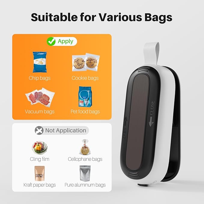 ODSD 2 in 1 Mini Bag Sealer - Heat Seal and Cutter with Lanyard, Portable Handheld Chip Bag Sealer for Snacks, Candies, Food Storage (Batteries Included)
