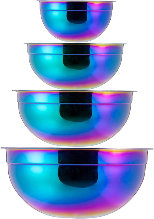 Rainbow Mixing Bowls,Stainless Steel Bowl, Salad Bowls 4 Piece Colorful Nesting Bowl Rainbow Kitchen Accessories,Deep bowls,large mixing bowls 1.5,2.1,3.6,7QT