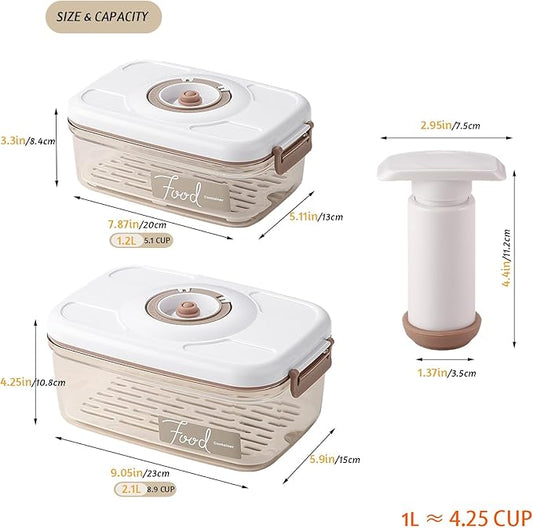 Vacuum Seal Containers - Marinade and Keep Food Fresh with Time Dial, BPA Free, Drainer, Microwave Friendly - 2 Piece Set (5.1Cups+8.9Cups Rectangular)