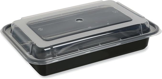 GEN Food Container with Lid, 28 oz, 8.81 x 6.02 x 2.04, Black/Clear, Plastic, 150/Carton (TORECT28)