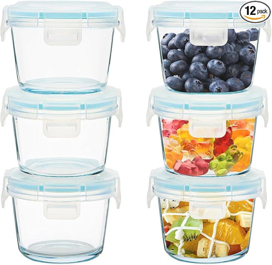 Small Glass Food Containers Set of 6, 5oz Reusable, Airtight, Leakproof Mini Food Storage Containers with Lids