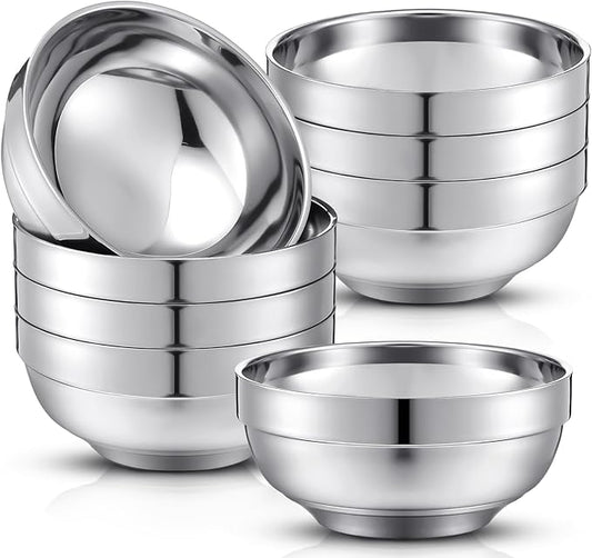 8 Pack 24 oz Stainless Steel Bowls Double Walled Insulated Soup Ice Cream Metal Mixing Nesting Bowls for Serving Soup Rice Cereal