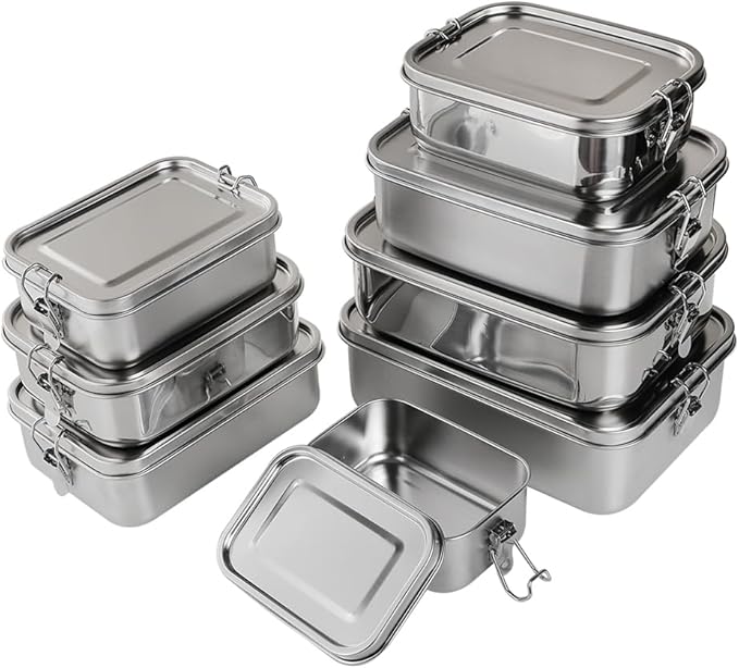 3-Pack 550ml (18.6 oz) Stainless Steel Bento Lunch Box Containers with Lids - Waterproof Metal Food Storage - Snack Prep Trays and Tiffin Carriers