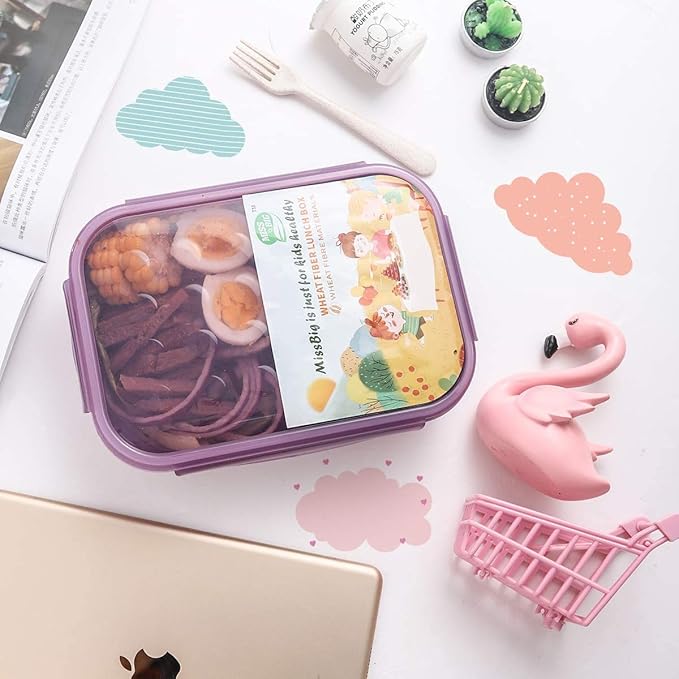 MISS BIG Lunch Box Kids,Ideal Leak Proof Lunch Containers, Mom’s Choice No BPAs and No Chemical Dyes Bento Box for Kids,Microwave and Dishwasher Safe Lunch Box (Purple M)